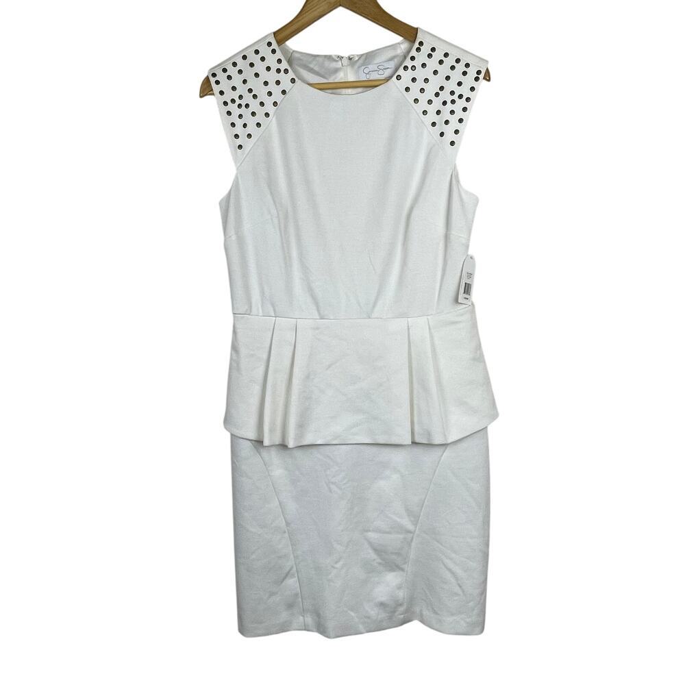 NWT Jessica Simpson Ivory Sleeveless Peplum Dress with Gold Studs – Size‎ 12